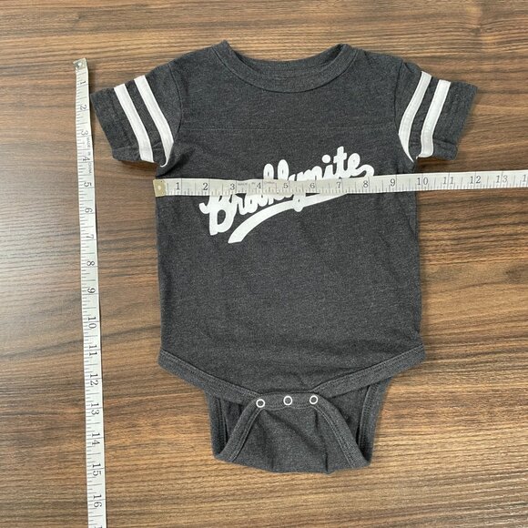 Piccoliny USA Made Gray Baseball Stripes Brooklynite Print One Piece 6-12M - Picture 7 of 7